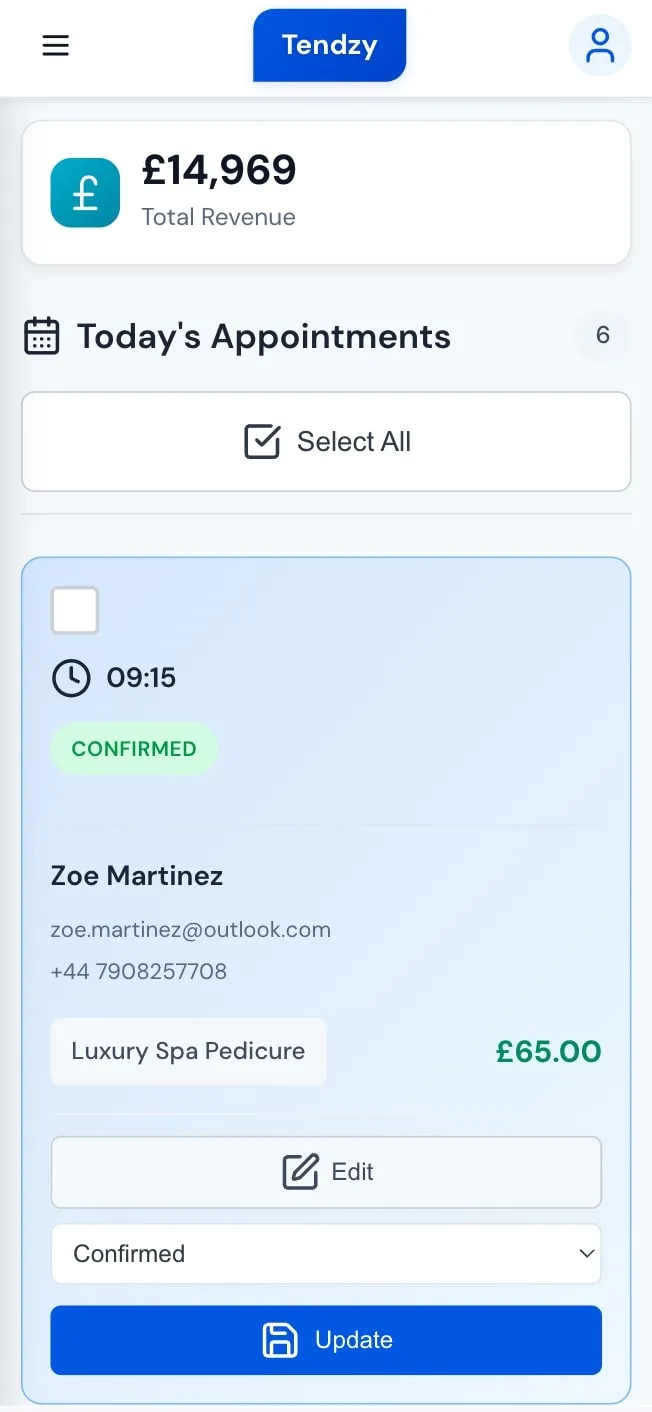 Tendzie Mobile Interface